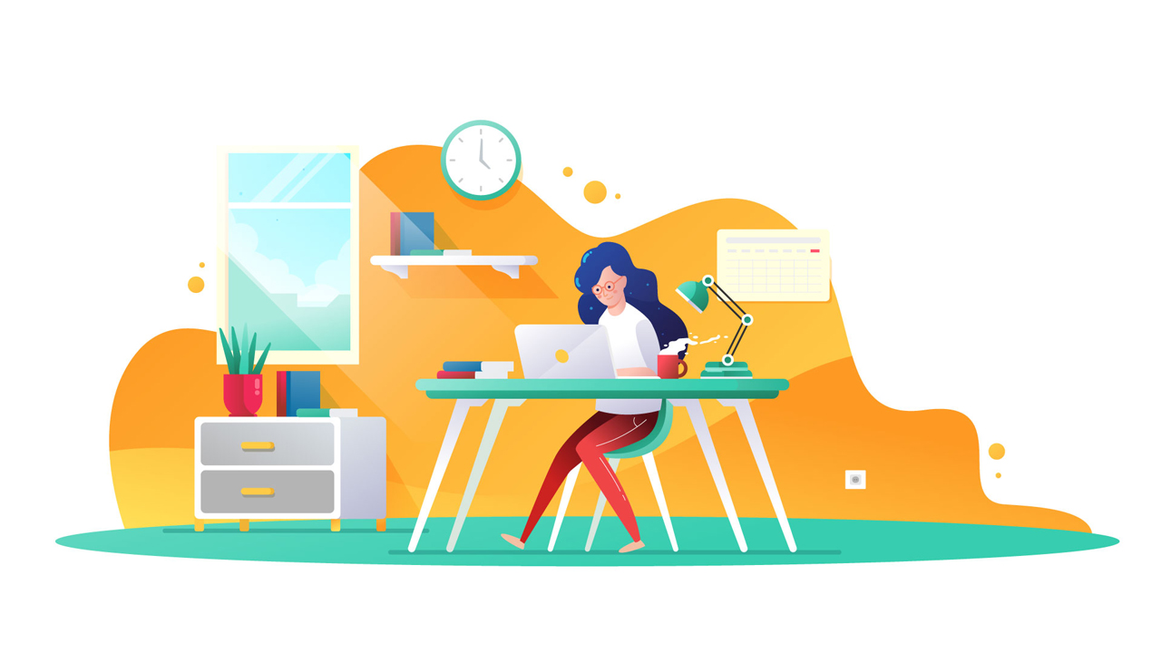 Girl Learning at Home Office Desk | Free Vector Illustrations ...
